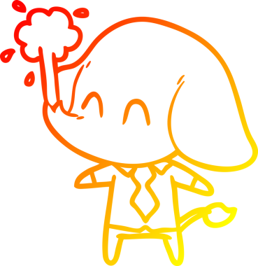 Bir insanın çizdiği suyu püskürten sevimli bir filin sıcak çizgi çizgisi.