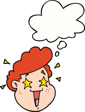 Bir insan tarafından çizilmiş düşünce baloncuklu mutlu bir yüz.