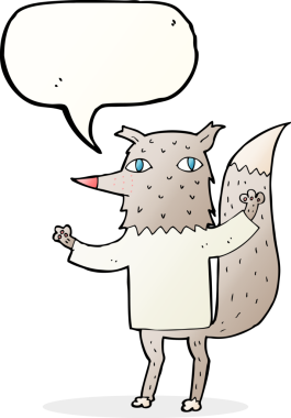 Bir insan tarafından çizilmiş konuşma balonlu bir kurt.