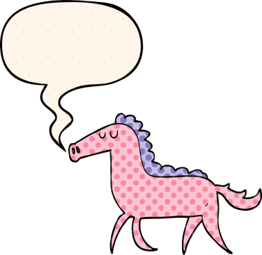 Bir insan tarafından çizilmiş çizgi roman tarzında konuşma balonu olan çizgi film atı.