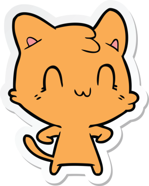 Bir insan tarafından çizilmiş mutlu bir kedinin çıkartması.