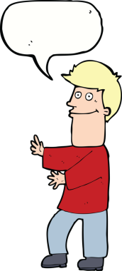 Bir insan tarafından çizilmiş konuşma balonuyla hareket eden karikatür adamı.