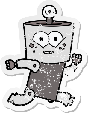 Bir insan tarafından çizilmiş mutlu çizgi film robotunun sıkıntılı çıkartması.