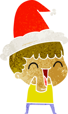 Bir insan tarafından çizilmiş Noel Baba şapkası giyen mutlu bir adamın el çizimi karikatürü.