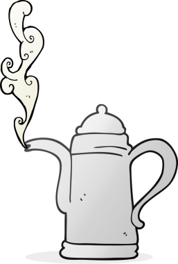 Bir insan tarafından çizilmiş karikatür, buharlı kahve ısıtıcısı.