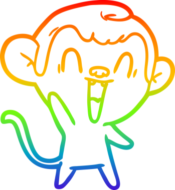 Gökkuşağı gradyan çizgi çizimi bir insan tarafından çizilmiş gülen maymun