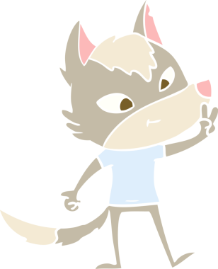 Düz renkli karikatür kurt bir insan tarafından çizilmiş barış işareti.