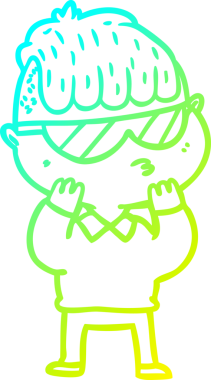 Bir insan tarafından çizilmiş güneş gözlüğü takan çizgi film çocuğu çizimi.