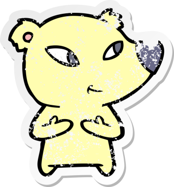 Bir insan tarafından çizilmiş şirin bir ayının sıkıntılı çıkartması.