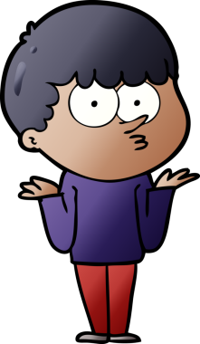 Çizgi film meraklısı çocuk bir insan tarafından çizilmiş omuzlarını silkiyor.