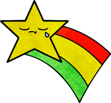 Bir insan tarafından çizilmiş kayan gökkuşağı yıldızının grunge desenli retro çizimi