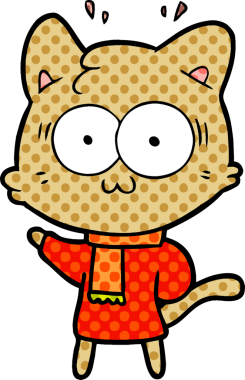 Bir insan tarafından çizilmiş kalın kışlık giysiler giymiş bir kedi.