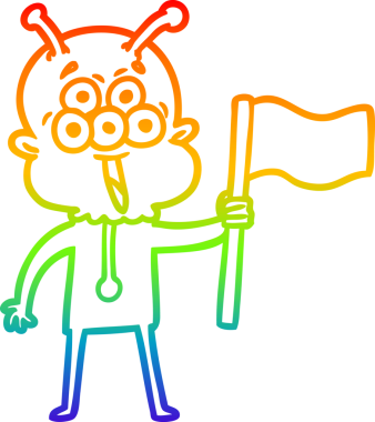 gökkuşağı gradyanı çizimi bir insan tarafından çizilmiş mutlu bir uzaylı çizgi filmi.