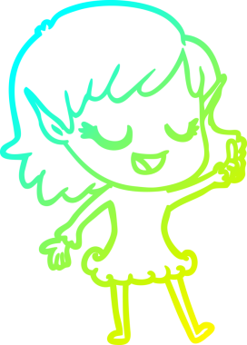 Bir insan tarafından çizilmiş mutlu bir elf kızı çizimi.