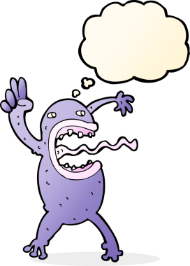 Bir insan tarafından çizilmiş düşünce baloncuğu olan çılgın bir kurbağa.