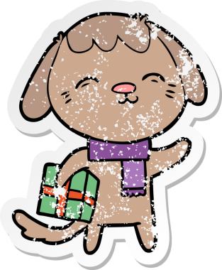 Bir insan tarafından çizilmiş mutlu çizgi film köpeğinin sıkıntılı çıkartması.