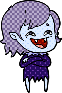 Bir insan tarafından çizilmiş gülen vampir kız çizgi filmi.