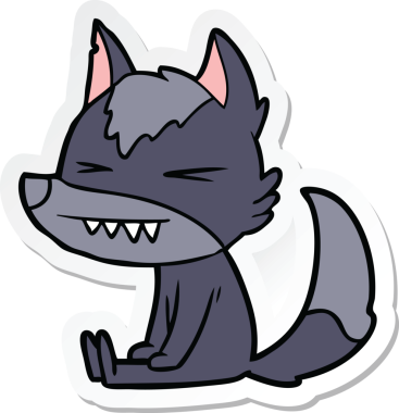 Bir insan tarafından çizilmiş kızgın bir kurt çizgi filminin çıkartması.