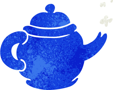 Bir insan tarafından çizilmiş mavi çay demliğinin retro karalaması.