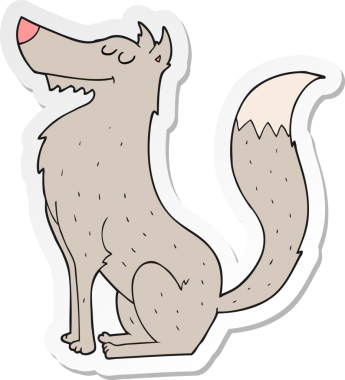 Bir insan tarafından çizilmiş bir kurt çizgi filminin çıkartması.