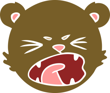 Sevimli düz renkli çizgi film ayıcık yüzü bir insan tarafından çizilmiş.