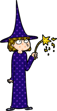 Bir insan tarafından çizilmiş çizgi film cadısı.