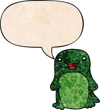 Konuşma baloncuğu olan karikatür pengueni insan tarafından çizilmiş.