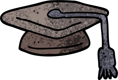 Bir insan tarafından çizilmiş grunge desenli çizgi film mezuniyet şapkası.