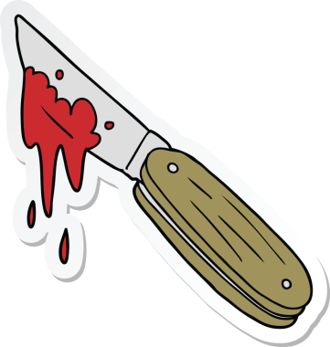 Bir insan tarafından çizilmiş kanlı bir bıçağın çıkartması.