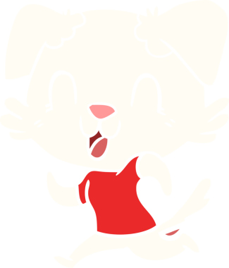 Gülen düz renkli çizgi film köpeği bir insan tarafından çizilmiş.