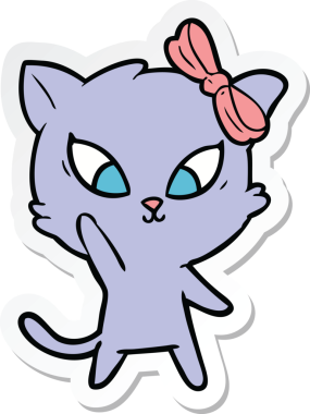 Bir insan tarafından çizilmiş çizgi film kedisinin çıkartması.