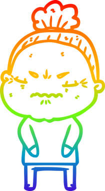 Gökkuşağı gradyan çizgi çizimi bir insan tarafından çizilmiş yaşlı bir kadın tarafından rahatsız edildi