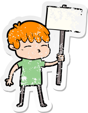 Bir insan tarafından çizilmiş, sıkıntılı bir çizgi film çıkartması.