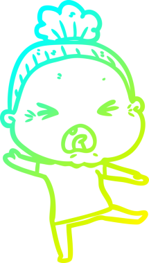 Bir insan tarafından çizilmiş kızgın yaşlı bir kadının soğuk çizgi çizimi.