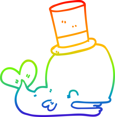 Bir insan tarafından çizilmiş silindir şapkalı bir balinanın çizimi.