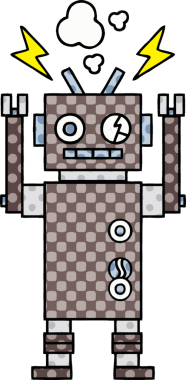 Bir insan tarafından çizilmiş arızalı bir robotun çizgi roman tarzı