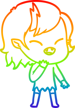 Gökkuşağı gradyan çizgi çizimi Bir insan tarafından çizilmiş gülen vampir kız çizgi filmi