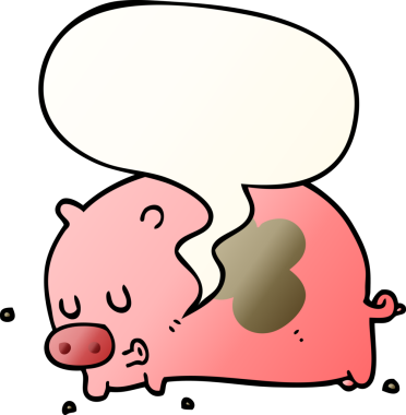 Bir insan tarafından çizilmiş konuşma baloncuklu şirin çizgi film domuzu.