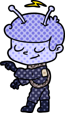 Bir insan tarafından çizilmiş dost canlısı çizgi film uzay adamı.