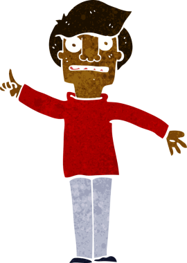 Çizgi filmci bir insan tarafından çizilmiş sorular soruyor.