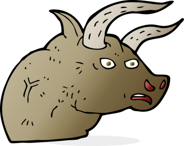 Bir insan tarafından çizilmiş kızgın bir boğa kafası.