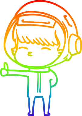 Gökkuşağı gradyan çizgi çizimi Bir çizgi roman meraklı astronot Bir insan tarafından çizilen başparmak veren