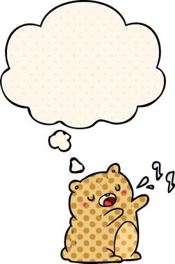 Bir insan tarafından çizilmiş çizgi roman tarzında düşünce baloncuğu olan şarkı söyleyen bir ayı.