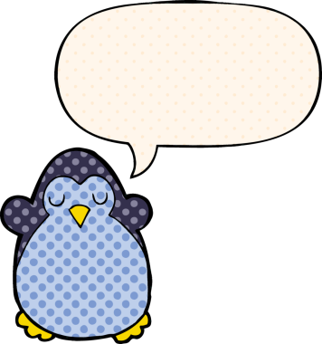 Bir insan tarafından çizilmiş çizgi roman tarzında konuşma balonu olan penguen çizgi filmi.