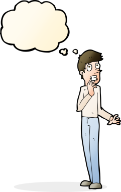 Bir insan tarafından çizilmiş düşünce balonlu endişeli bir adam.