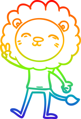 Gökkuşağı gradyan çizgi çizimi Bir karikatür aslan tarafından çizilmiş Peac işareti