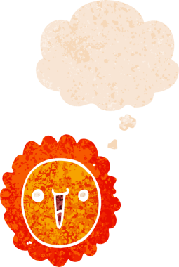 Düşünce baloncuğu ve grunge ile çizgi film ayçiçeği bir insan tarafından çizilmiş sıkıntılı retro desen tarzı