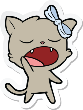 Bir insan tarafından çizilmiş esneyen bir kedinin çıkartması.