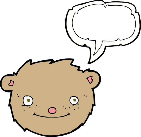 Bir insan tarafından çizilmiş konuşma balonlu oyuncak ayı kafası.