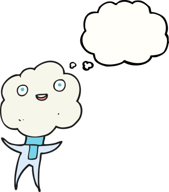 Bir insan tarafından çizilmiş sevimli bulut kafalı yaratık.